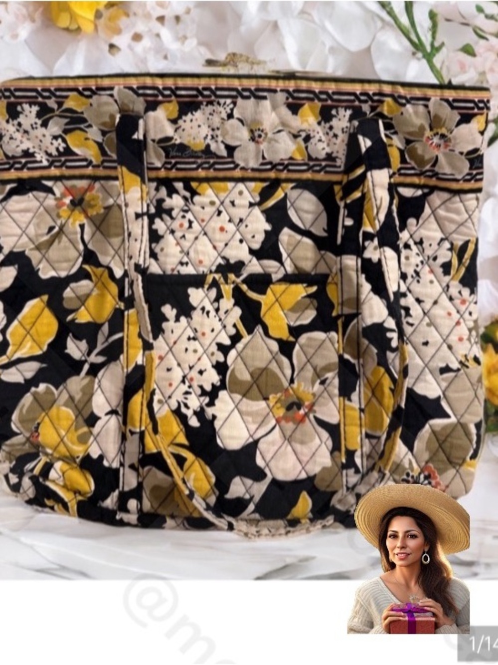 Vera Bradley Medium Simple Open Tote Shoulder Bag in Dogwood Front Pocket VGUC